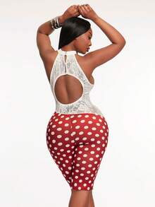 SHEIN SXY Jumpsuit Halter Seksi Motif Polkadot Renda untuk Wanita Ukuran Plus - MultiWarna - View 4