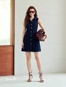 MOTF PREMIUM WOMEN'S SLEEVELESS DENIM DRESS, CASUAL & DATE WEAR, SPRING/SUMMER - Blue - View 4