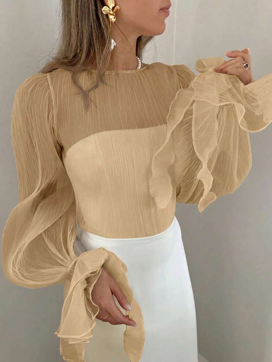 Firerie Áo cánh voan dài tay cho nữ - Màu be - Xem 1
