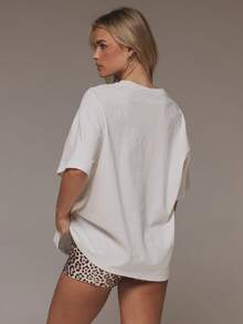MUSERA Graphic Printed 'Leave Me Alone' Oversized Baggy T-Shirt Top Spring Summer Vacation Holiday Ibiza Elegant Casual Carnival Streetwear Festival Y2K - White - View 2