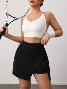 VARSIVA Falda pantalón de mezclilla con cintura alta y abertura lateral con bolsillos para teléfono VARSITIE, falda pantalón casual y deportiva para uso diario para mujeres - Negro - Ver 6