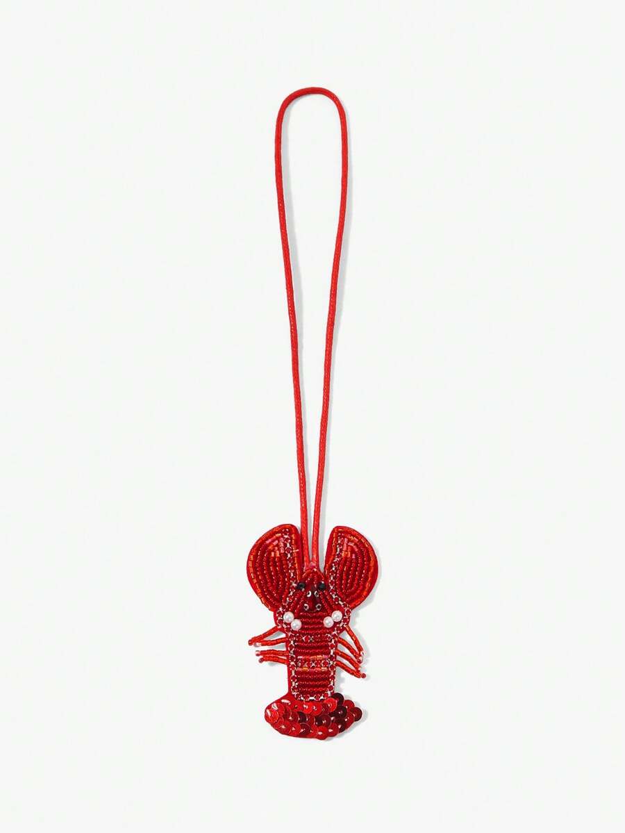 Viva Strut 1pc Summer Island Style Handmade Beaded Lobster Bag Pendant, Fresh Diamond Pendant, Niche Holiday Accessories, For Beach, Vacation, Holiday, Summer, Seaside, Beach Party - Red - View 1