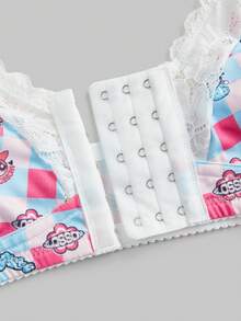 Chillnights THE POWERPUFF GIRLS X SHEIN Bộ đồ lót nữ 2 món bằng ren IP, nơ cài phía trước, thoải mái, in họa tiết, gợi cảm. - Nhiều màu - Xem 8