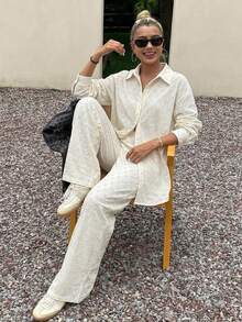 DAZY Autumn/Winter New Loose Casual Striped Women 2 Pieces Set - White - View 5