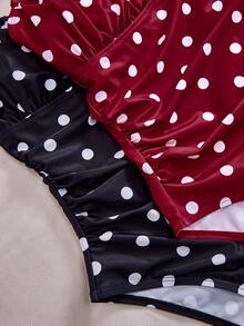 SHEIN 女士波点印花荷叶边吊带连体泳衣，2件套 - 彩色 - 查看 5
