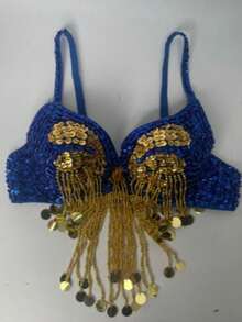 Women's Shiny Belly Dance Bra Top, Sequin Fringe Bra Top, Carnival Costume, Dance Wear - Multicolor - View 14