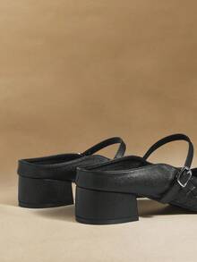 Rosivie 女士搭扣设计时尚日常穿搭高跟凉鞋 - 黑色 - 查看 6
