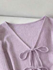 Resyla Women's Solid Color Minimalist Long Sleeve Shirt And Shorts Set, Casual Daily Wear Vacation Lilac Purple Autumn - Mauve Purple - View 3