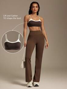 Silquee Women's Contrast Color Everyday Fitness Sports Bra - Brown - View 3