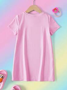 THE POWERPUFF GIRLS X SHEIN Young Girl Cute Cartoon Print Loose Short Sleeve Nightgown, Summer - Baby Pink - View 2