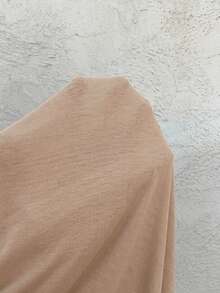 SHEIN LUNE 女士纯色短袖T恤，不对称领口，休闲款 - 棕色 - 查看 7