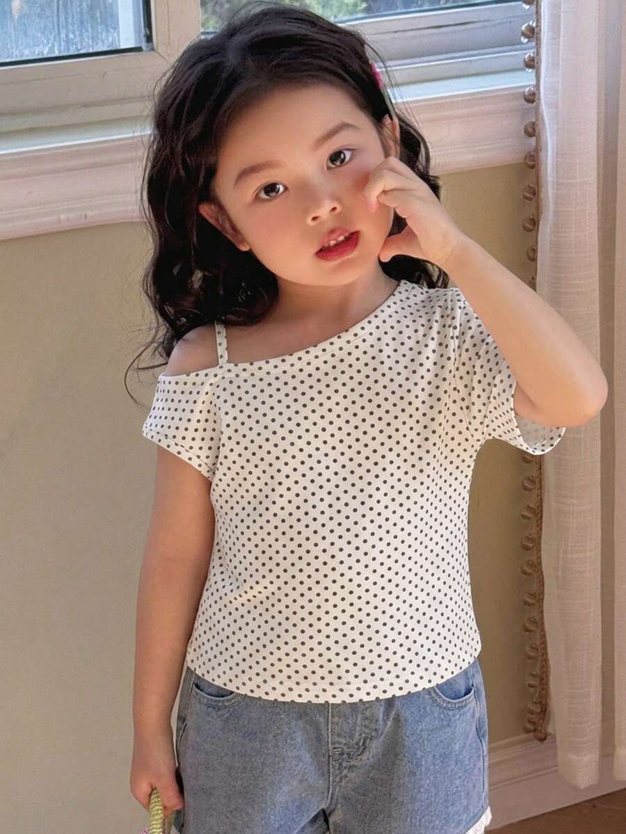 Dazy Kids Young Girls Round Neck Knit Printed Short Sleeve T-Shirt, Summer - White - View 1