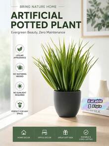 1 件绿色人造小盆栽仿真植物盆栽塑料人造盆栽迷你仿植物黑色盆栽适合家庭室内办公室餐桌农舍庭院浴室装饰 - 黑色 - 查看 1