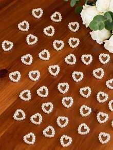 100/200/500pcs Pearl Heart Shaped Desktop Scattering Decor, Plastic Faux Pearl Wedding Desktop Decor, DIY Craft Nail Art Decoration For Wedding Party Cake, Size: 0.47 Inch - love - View 6