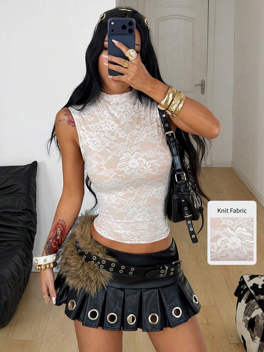 Coolane Summer Outfits For Women Streetwear Casual Vintage Going Out Y2K Elegant Sexy Lace Stretchy Comfortable White Bustier Tube Top - White - View 1