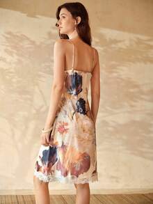 MOTF PREMIUM VESTIDO CAMISERO DE SATÉN CON ESTAMPADO DE ENCAJE ROMÁNTICO PARA MUJER - Azul - Ver 3