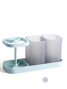 1Pc Couple Bathroom Storage Rack Multi Function Toothbrush Holder Wash Cup Stand Toiletry Organizer Household Bathroom Accessories Storage Shelf Suitable For Home Dormitory Hotel Restroom Couple Toiletries Arrangement Rack(Including Cups) - Multicolor - View 9