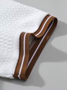 EGENSIO Men's Knitted Jacquard Textured Collar & Cuff Ribbed Black T-Shirt & Shorts Set, Holiday - White - View 6