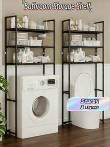 1PC 2-3 Tier Bathroom Storage Rack, Multifunctional Floor Standing Organizer For Toilet, Washing Machine, Sturdy Plastic Shelves, Hick Metal Tubes, Durable Bathroom Accessories Holder, Space Saving, Easy To Assemble, Practical Bathroom Organizer - Multicolor - View 1