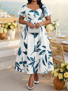 Fleurora Plus Size Elegant Party Vacation Floral Print Dress Festival Outfits For Women Summer White - White - View 3