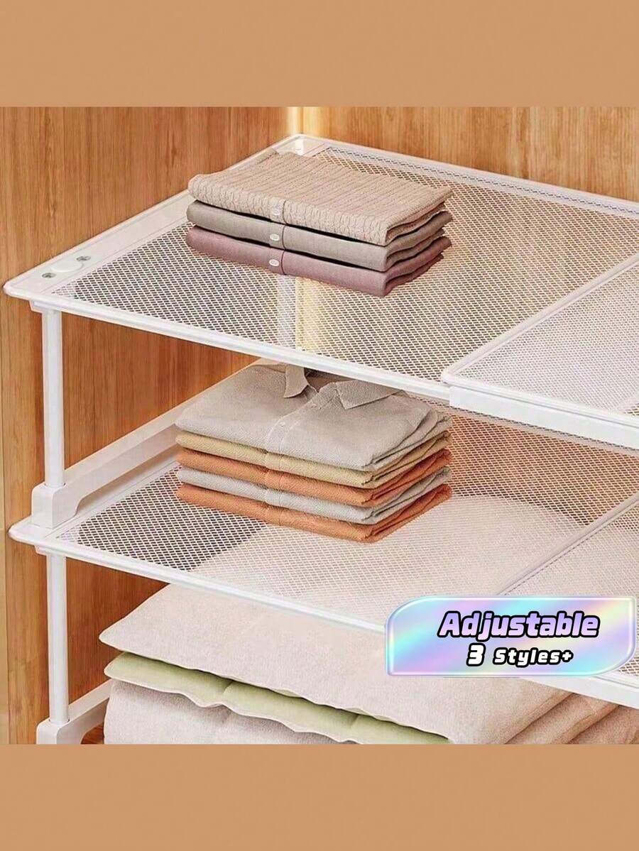 Adjustable Expandable Shelving Unit | High Load Capacity, Space Saving | Fits Wardrobe, Shoe Rack, Kitchen Cabinet (Max Load 50lbs!) | Plate Rack, Shoe Rack, Kitchen Storage, Storage Drawer, Organizer Rack - White - View 1