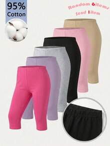 SHEIN Girlism Random 6items,Send 1item  Tween Girls' Solid Color Elastic Comfortable Leggings Black Pants Made Of 95% Cotton; Comfortable - Black - View 7