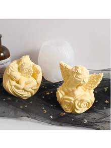 DIY 玫瑰天使香氛蠟燭模具 水晶石膏樹脂家居裝飾擺件 矽膠模具 - 白色 - 查看 3