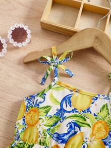SHEIN Jumpsuit Kasual Motif Lemon Tenun untuk Anak Perempuan - Kuning - View 9