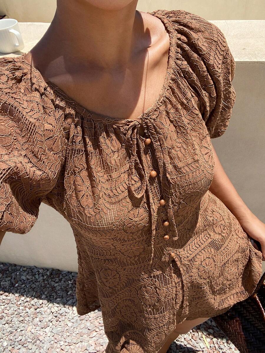 Livesso Women's Fashion Casual Boho Jamican Sexy Tropical Short Sleeve Top Shorts 2 Pieces Set Vacation Summer Brown Brunch - Brown - View 1