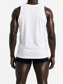 Kaos Pria Rest Era Basic Slim Fit Putih Bergaris dengan Cetakan Huruf, Modis untuk Musim Semi/Panas - Putih - View 2
