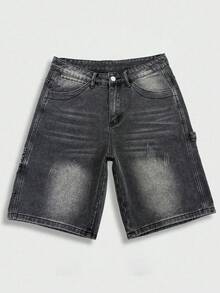 GALLERY FADE Men's Grey Casual Loose Wide Leg Denim Shorts, Summer - Grey - View 3