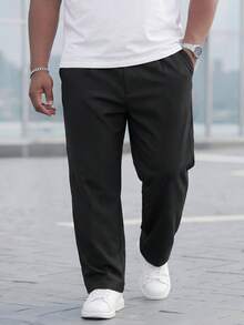 DRIVNCORE Plus Size Men's Solid Color Pocket Casual Cone-Shape Pants - Black - View 3
