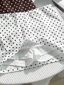 SHEIN 青少年女孩 2件組黑白波點低腰裙附內建短褲，兒童休閒純色低腰迷你裙，秋冬穿搭 - 彩色 - 查看 3