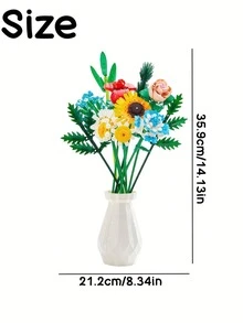 POKOJA LAND 1pc 3D Geometric Assembly Mixed Flower Bouquet - Sculpted Sunflower Rose Everlasting Floral Ornament With White Vase - Aesthetic Desktop Display For Cozy Home Office Vanity - Sentimental Gift For Women Best Friends - Multicolor - View 4