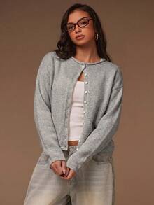 Athîral Women's Casual Knitted Cardigan, Autumn/Winter - Grey - View 4