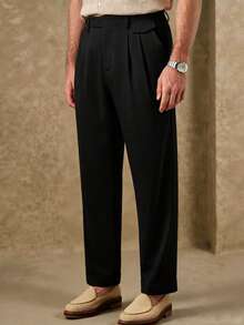 Core Aspect Men's White Linen Casual Pants With Belt Loops And Zipper, Cropped Length - Black - View 7