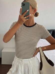 DAZY Women's Summer Striped Printed Casual Short Sleeve T-Shirt - Multicolor - View 10