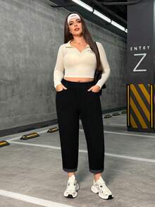 Flexra 大码女式针织运动直筒牛仔裤 - 黑色 - 查看 6