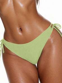 Swim Vcay Solid Color Knotted Triangle Bikini Bottom - Limelight Green - View 4