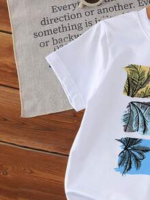 Young Boys Set Of Summer Casual, Breezy, Coconut Tree Print Short-Sleeved Shirt And Shorts For Boys. - Multicolor - View 7