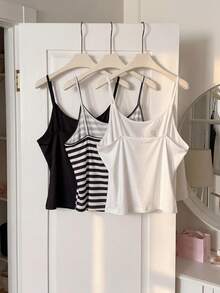 Slumberry CURVE 3pcs Plus Size Sleepwear Set, Includes Comfortable Knit Black And White Print, Love Butterfly Print Camisole Lounge Summer - Multicolor - View 2