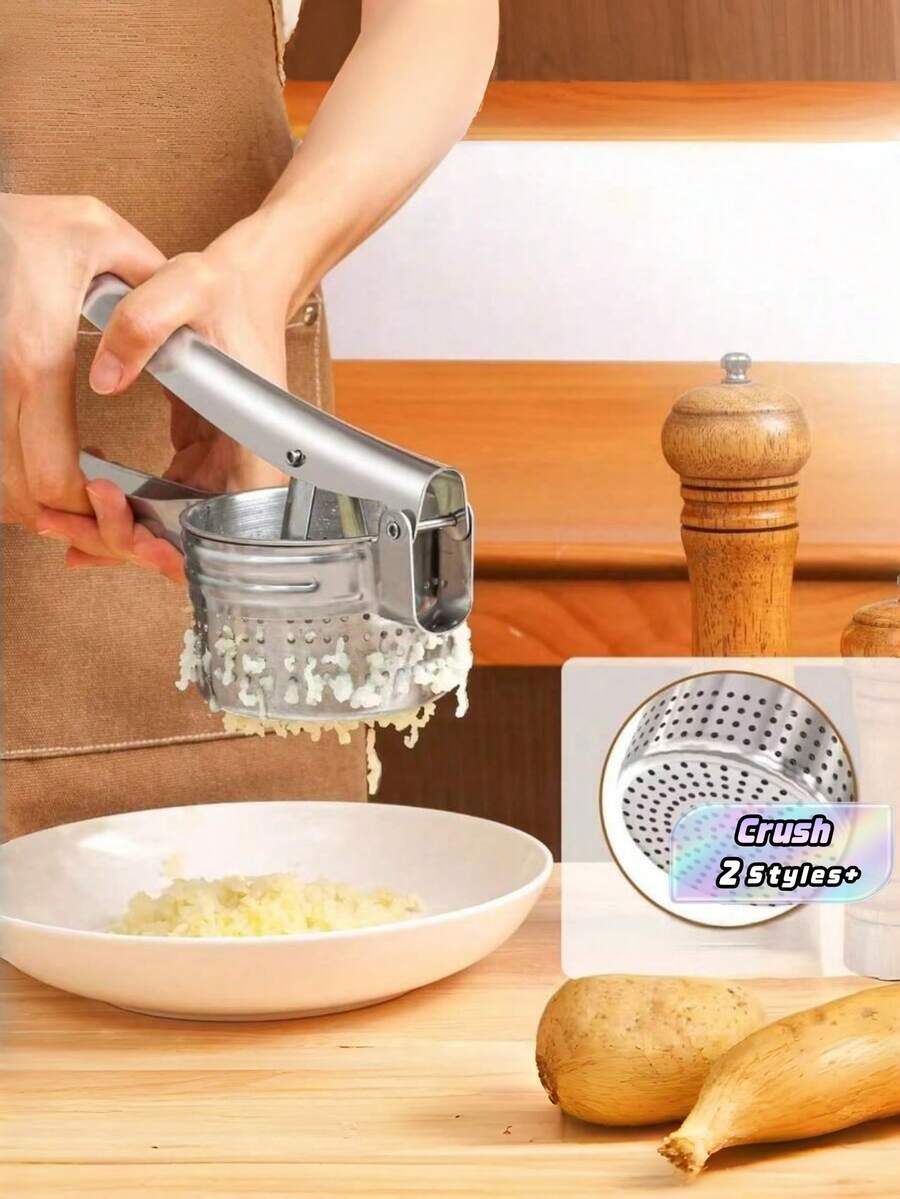 重型不锈钢土豆捣碎器，蔬果压榨器，适用于制作土豆泥、果汁、蔬菜和婴儿辅食，手动压榨厨房工具