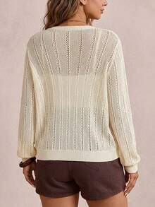 Freevana Lässiger Minimalismus | Damen V-Ausschnitt Einzelknopf transparenter gerippter Strick Cardigan - leichter langärmliger kurzer Pullover Sonnenschutz Cover-Up - Gänsegelb - Übersicht 2