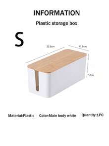 SHEIN 1pc Bamboo And Wood Wire Storage Box, Data Cable Storage Box, Power Cable Management Box, Sorting Box, Socket Computer Cable Rack, And Plug Box - White - View 10