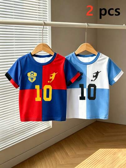 Young Boy New Fashion Comfortable Versatile Sports Outfit For Boys, With Number 10 Logo Design,2pcs,Spring Vibes, Summer Vibes, Spring&Summeroutfits For , Easy Comfort, Stylish Boy Tshirt, CasualWear, Kids Graphic Clothes, Spring&Summer Tshirt,New Style, Chill Chill, Spring Vibes Chill Summer Vacation,Back To School, Outdoor Activities, Parties, Picnics, Street Photography, Campus, Festivals, Gifts