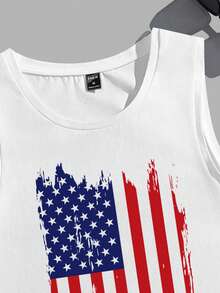 Torvinic Áo tank top cổ tròn màu trắng in hình cờ Mỹ phong cách bụi bặm - trắng - Xem 2