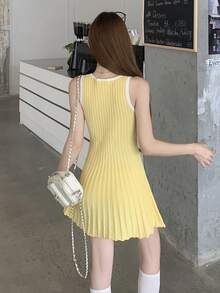 DAZY Color Block Patchwork Waist Cinched Casual Sports Mini Dress For Women, Summer - Yellow - View 2