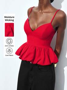 Maija 2025 Xuân/Hè 4/7, Ngày Thánh John, Trang phục tốt nghiệp, Trang phục lễ hội - Áo camisole nữ thanh lịch màu trơn đỏ với gấu hoa, Lễ hội - Đỏ - Xem 1