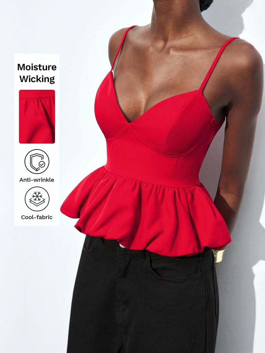 Maija 2025 Xuân/Hè 4/7, Ngày Thánh John, Trang phục tốt nghiệp, Trang phục lễ hội - Áo camisole nữ thanh lịch màu trơn đỏ với gấu hoa, Lễ hội - Đỏ - Xem 1