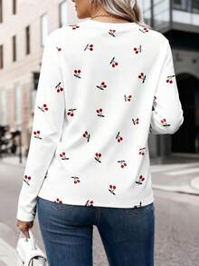 EMERY ROSE Große Größen Langarm T-Shirt, Kirschblüten Muster Design, lässig vielseitig für den täglichen Gebrauch, Herbst - Verschiedenfarbig - Übersicht 2